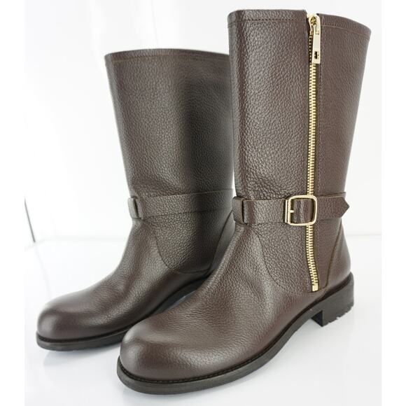 Jimmy Choo Durum Brown Leather Gold Side Zip Biker Boot SZ 40 10 NIB Moto $1095 - Picture 7 of 12